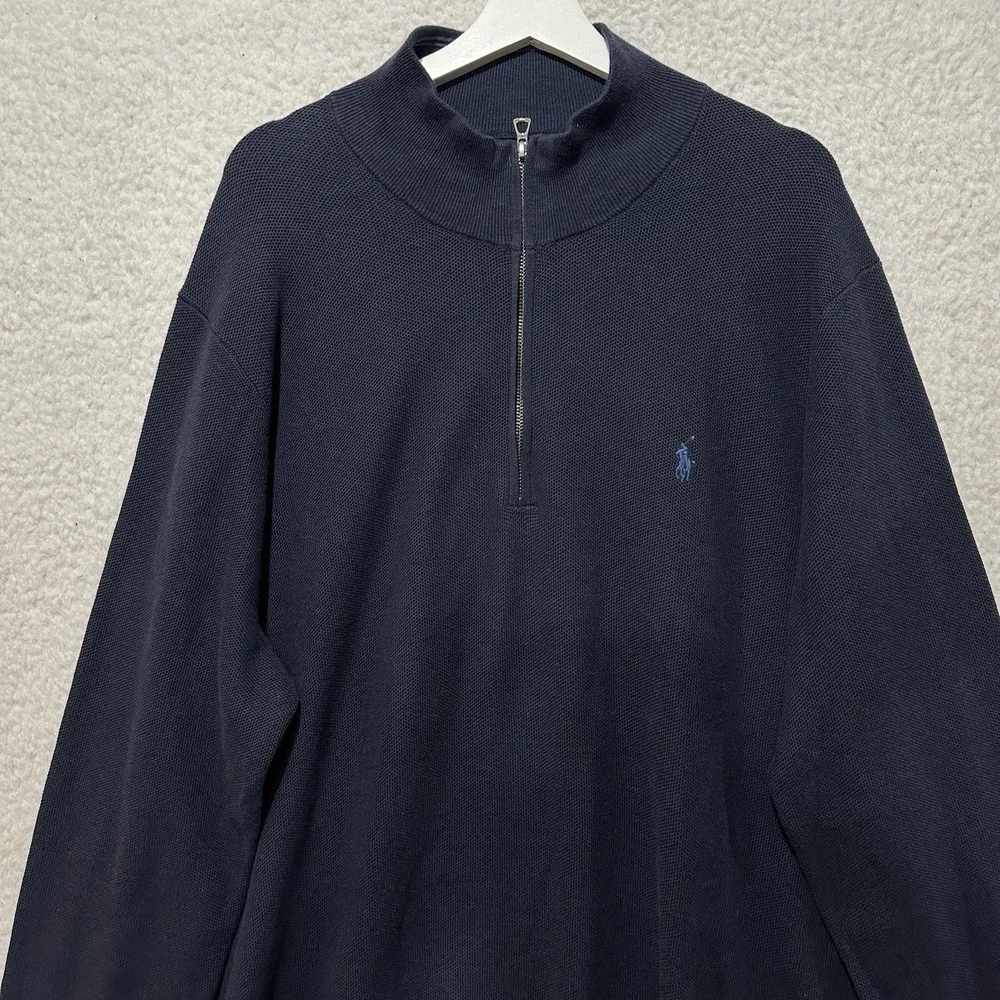 Polo Ralph Lauren Mock Neck Sweater 1/4 ZIP 100%‎ Cotton Navy Size 3LT